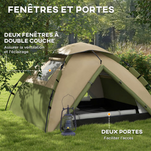 Tente de camping familiale 3-4 pers. tente dôme étanche 2000 mm sac de transport vert marron