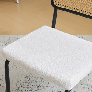 Lot de 2 chaises noires, cannage et tissu bouclé - PAULA