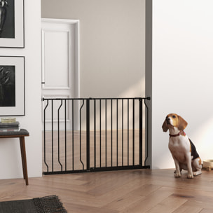 Barrera de Seguridad para Perros Extensible 75-115 cm para Puertas y Escaleras Puerta de Seguridad Apertura en Dos Sentidos y Solo una Mano Extensiones Montaje a Presión y Doble Bloqueo Negro