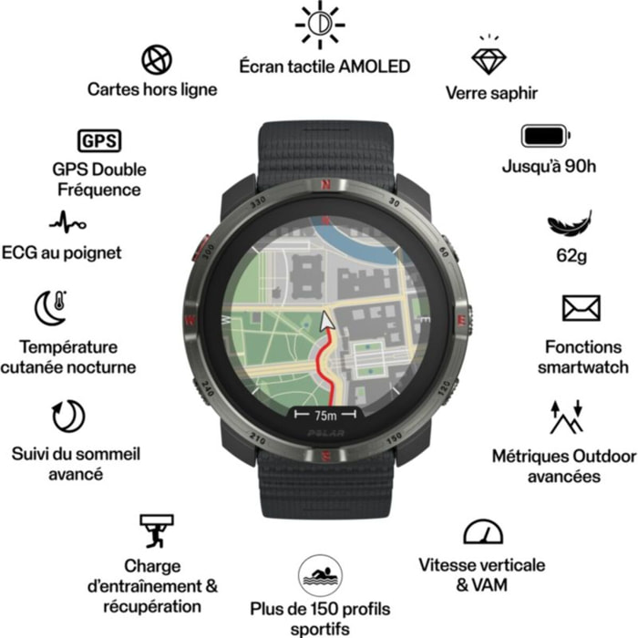 Montre sport POLAR Grit X2 Noir S-L