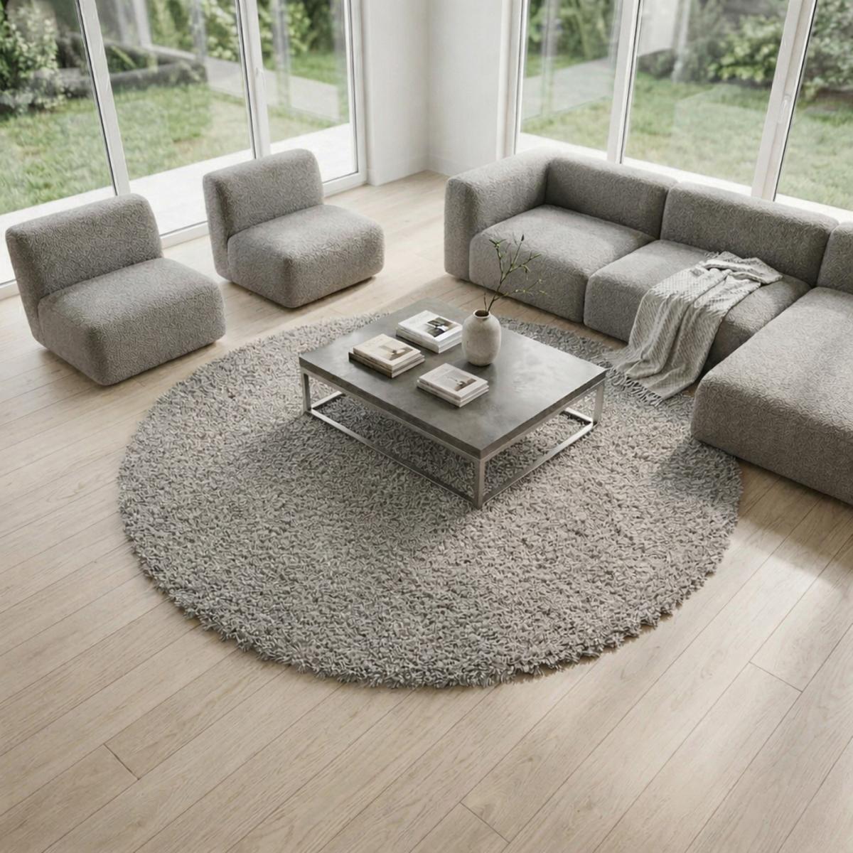 Tapis longs poils shaggy tissé motif uni TENI