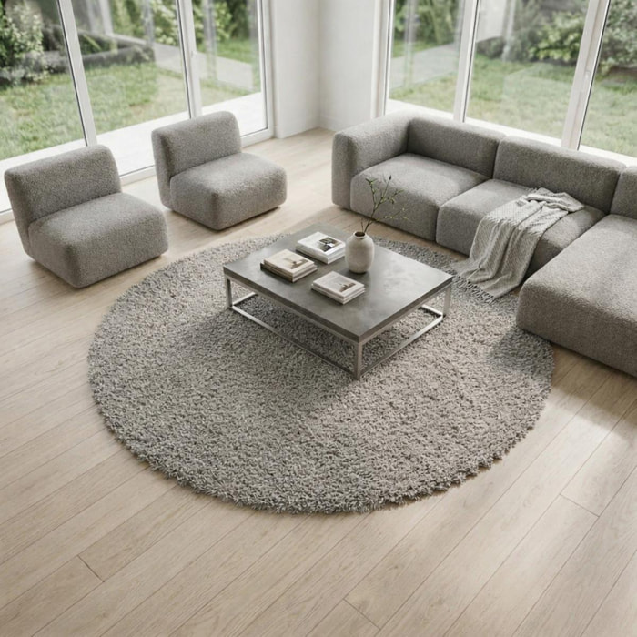 Tapis longs poils shaggy tissé motif uni TENI