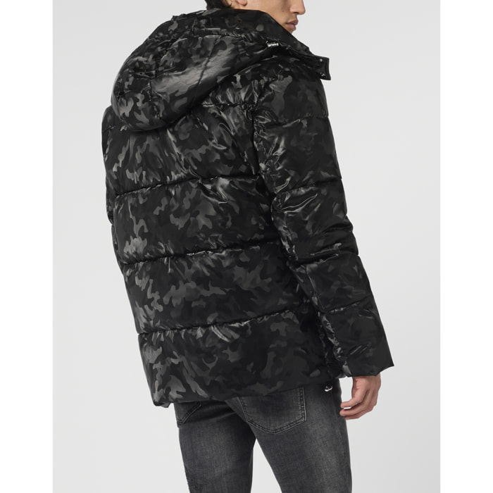 PHILIPP PLEIN Shiny Nylon Puffer Jacket Camouflage