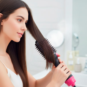 Cepillo secador de aire caliente de 1200W, con tres ajustes de calor y dos velocidades.