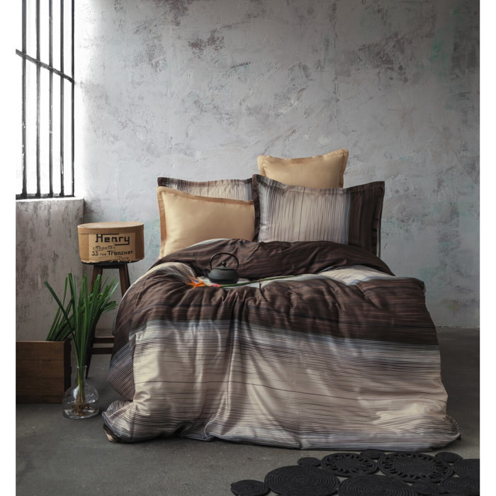 Parure housse de couette 240x220 cm et 2 taies d'oreiller 63x63cm satin de coton imprimé