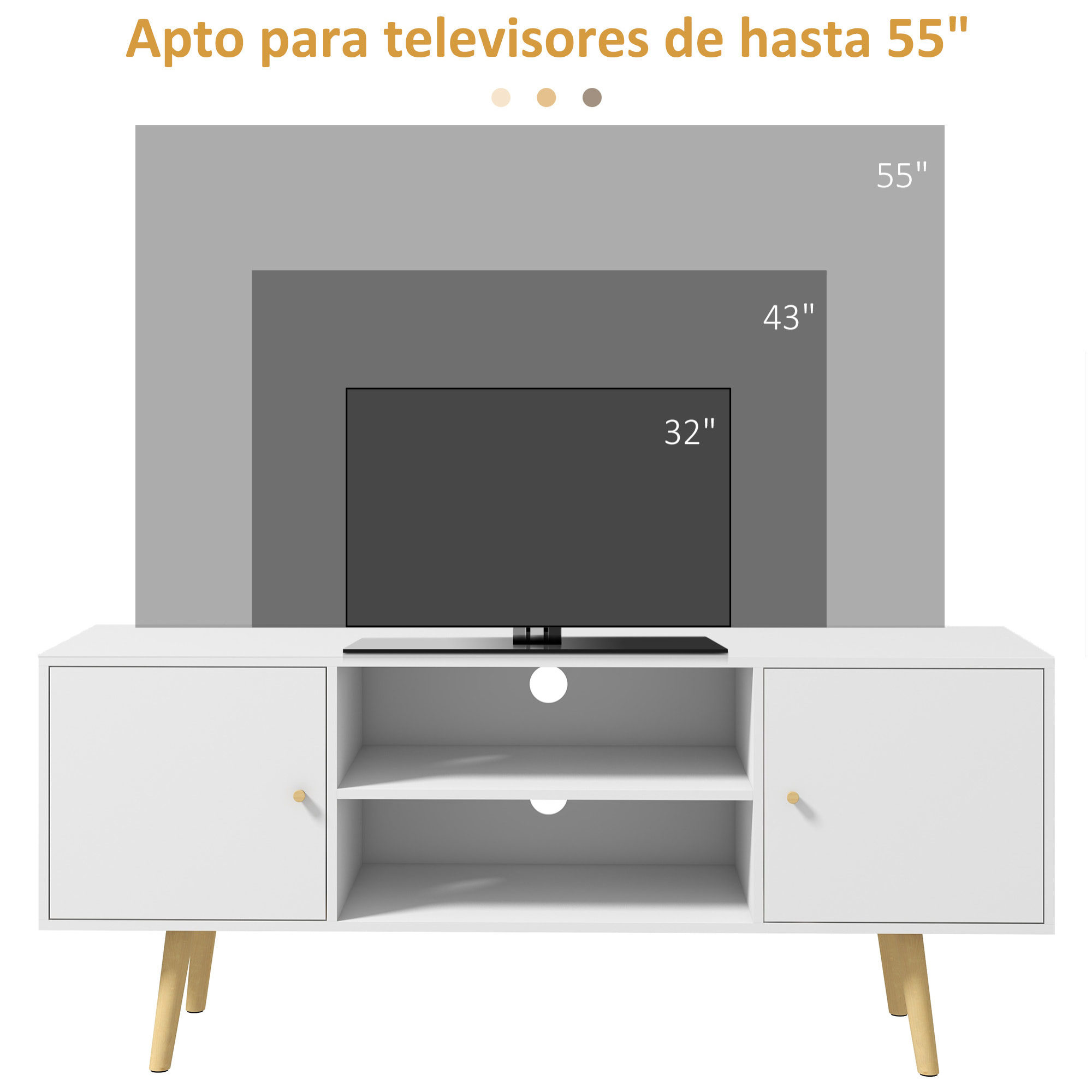 HOMCOM Mueble de TV de Salón Mesa para TV con 2 Puertas 2 Estantes de Almacenamiento para Televisores de hasta 55 Pulgadas para Dormitorio 120x34x50 cm Blanco