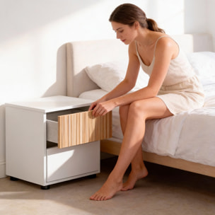 Comodino Con 2 Cassetti Stile Nordico Mobiletto Per Camera Da Letto Moderna Mobile Design Scandinavo Salvaspazio 50 x 41.5 x 34 Cm Bianco E Rovere