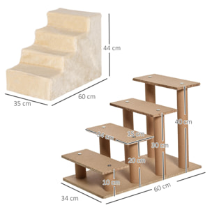 Escalera para Mascotas de 4 Peldaños 2 en 1 con Funda Extraíble y Lavable Escalera Rascadora de Perros Gatos para Cama Sofá Carga 30 kg 60x35x44 cm Beige