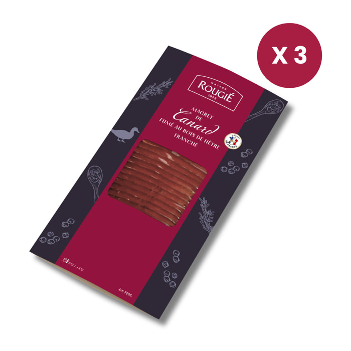 Lot de 3 - Magret de canard tranché fumé au bois de hêtre - 3x90g