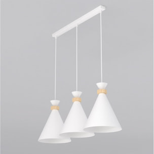Lampada a sospensione Zero in acciaio bianco opaco e legno