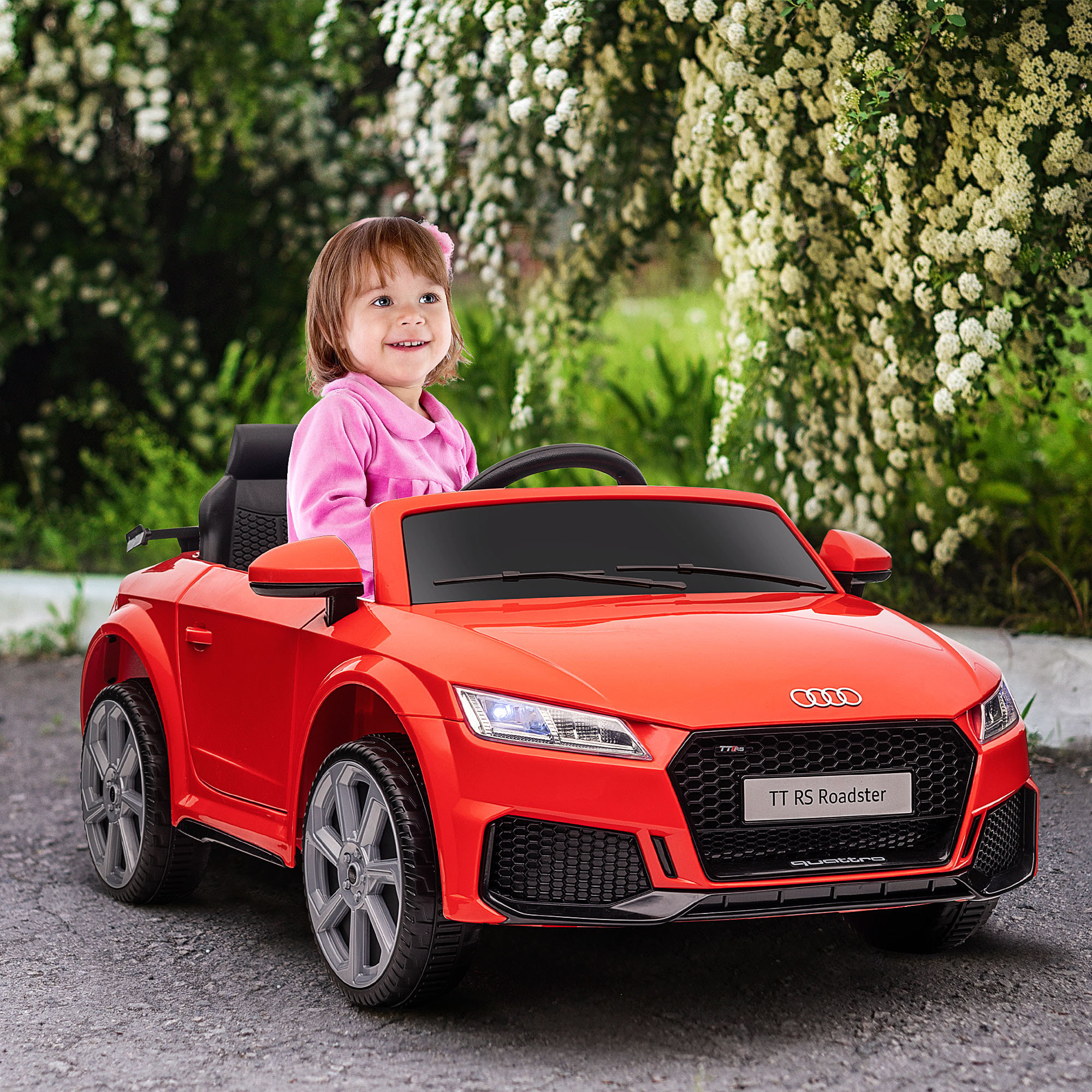 HOMCOM Macchina Elettrica per Bambini 3-5 Anni Licenza AUDI TT con Telecomando e Fari LED, 102x60x44 cm, Rosso