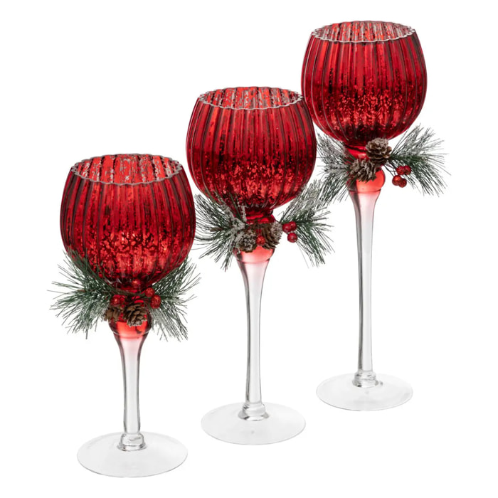 Lot de 3 photophores sur pied avec branches 40cm