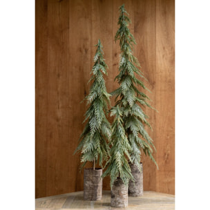 J-Line sapin de Noël socle en bois - polyéthylène - vert foncé/naturel - large