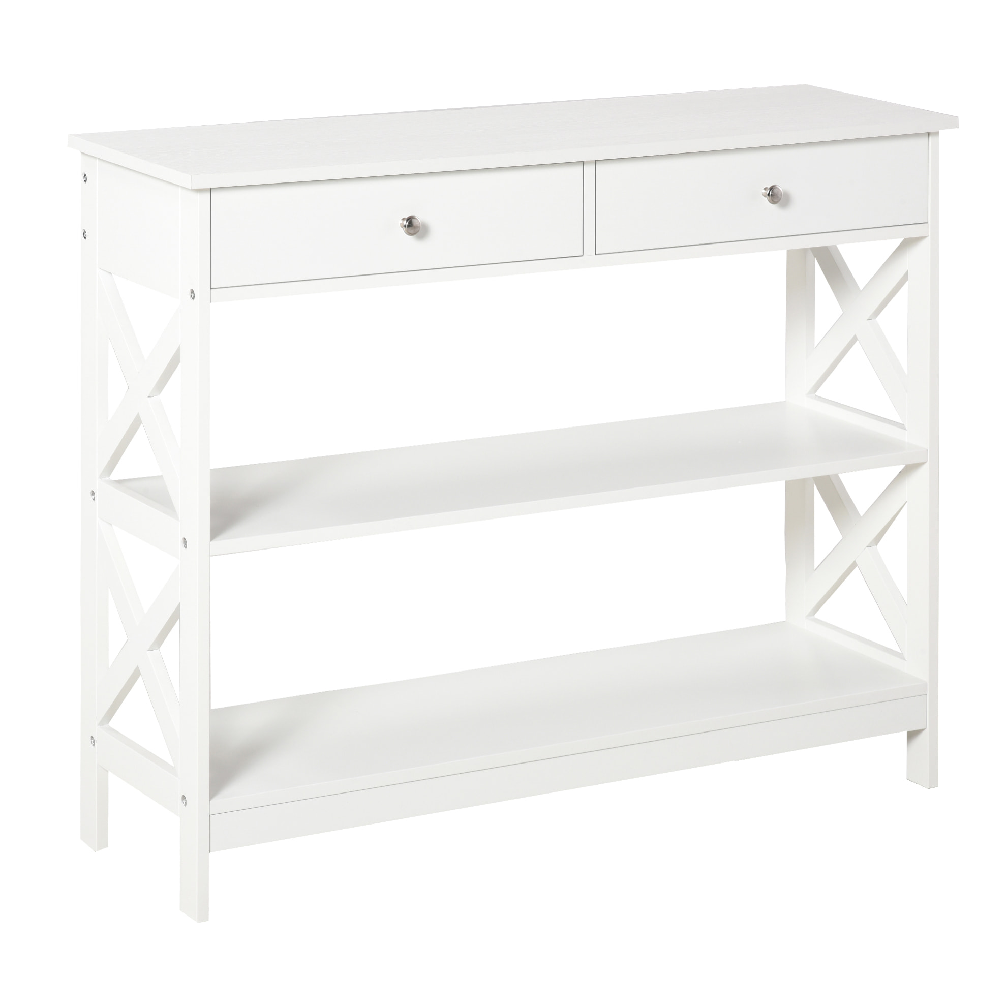 Console style table de drapier néo-rétro 2 tiroirs 2 étagères dim. 100L x 30l x 80H cm MDF blanc