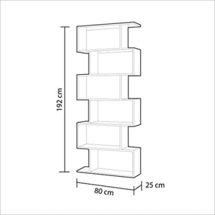 Libreria Joliet, Mobile portalibri alta bifacciale, Scaffale divisorio con 5 ripiani, Scaffale da ufficio moderno, cm 80x24h192, Bianco lucido