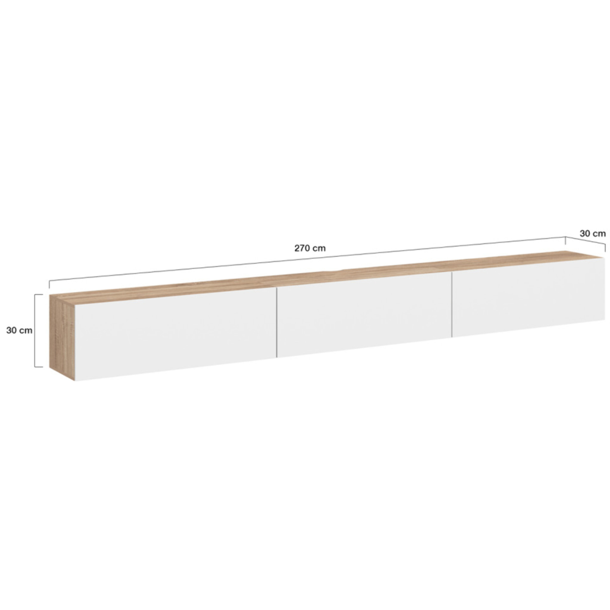 Meuble TV suspendu Michigan bois et blanc 270cm