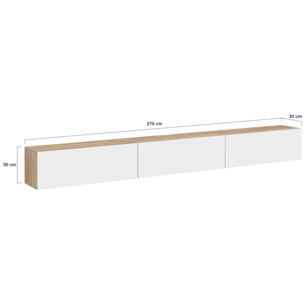 Meuble TV suspendu Michigan bois et blanc 270cm