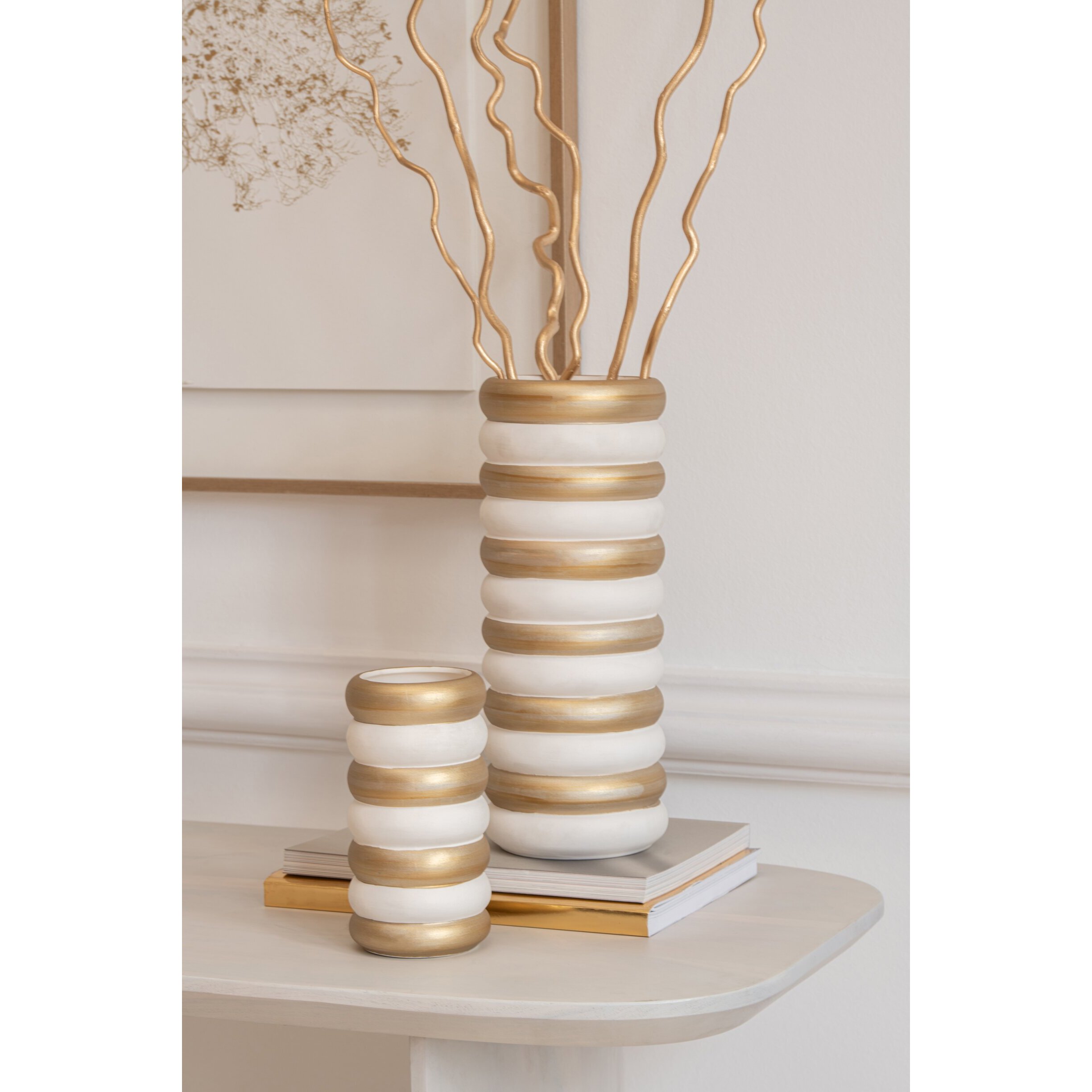 J-Line vase - porcelaine - doré/blanc - set de 3