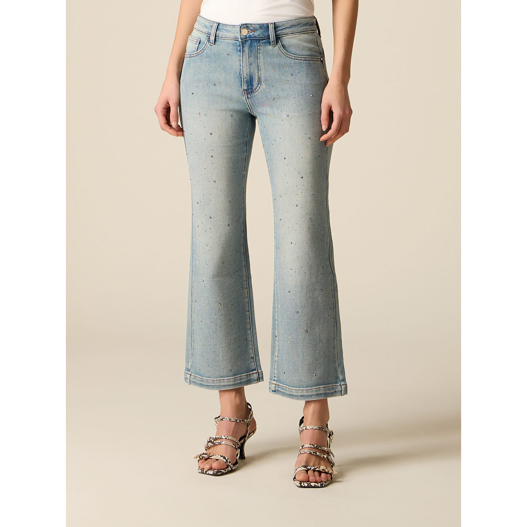 Oltre - Jeans cropped flare con cristales - Light - blue