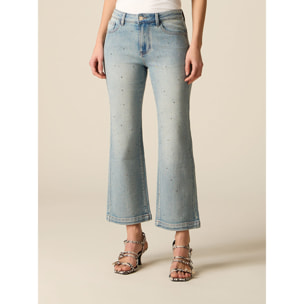 Oltre - Jeans cropped flare con cristales - Light - blue