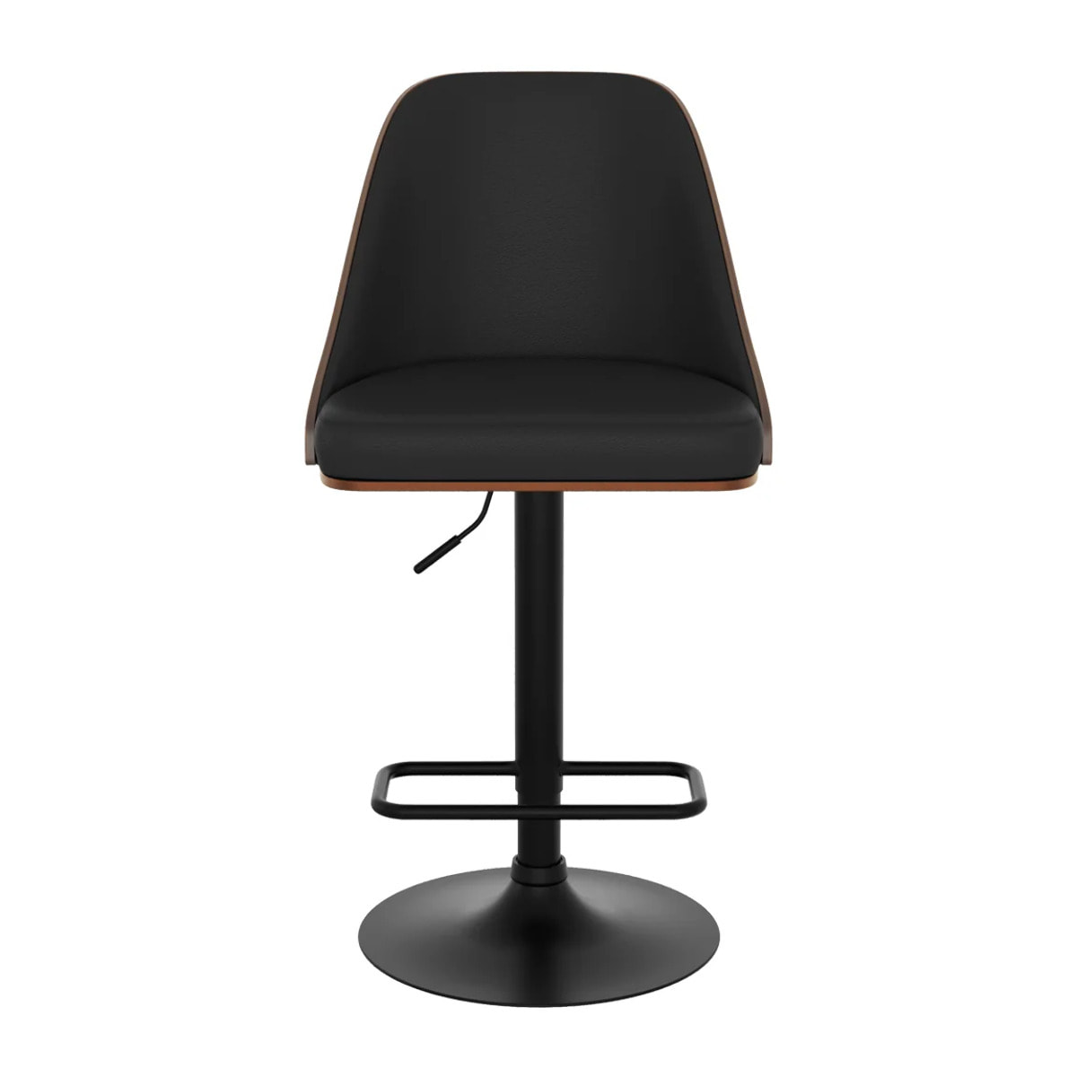 Chaise de bar réglable et pivotante en bois foncé et PU noir 56/77 cm - Georges