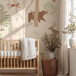 Papier peint bois animaux chambre bébé Intissé
