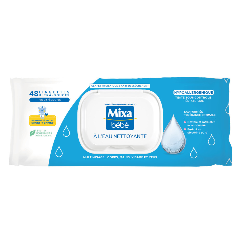 Lot de 18 - MIXA LINGETTES BÉBÉ À L’EAU NETTOYANTE x48