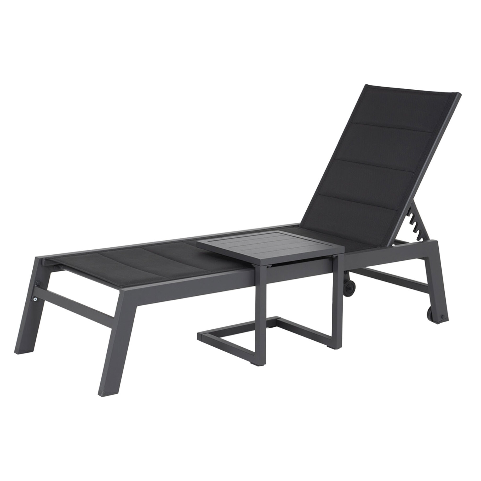 Set bain de soleil et table d'appoint BARBADOS en textilène noir - aluminium gris anthracite