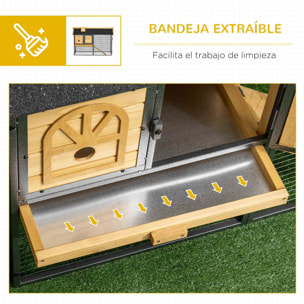 Conejera de Madera de 2 Niveles Jaula para Conejos con Zona Abierta Techo Asfáltico Bandeja Extraíble Puertas y Rampa Conejera para Exterior 120x55,5x80 cm Natural y Negro