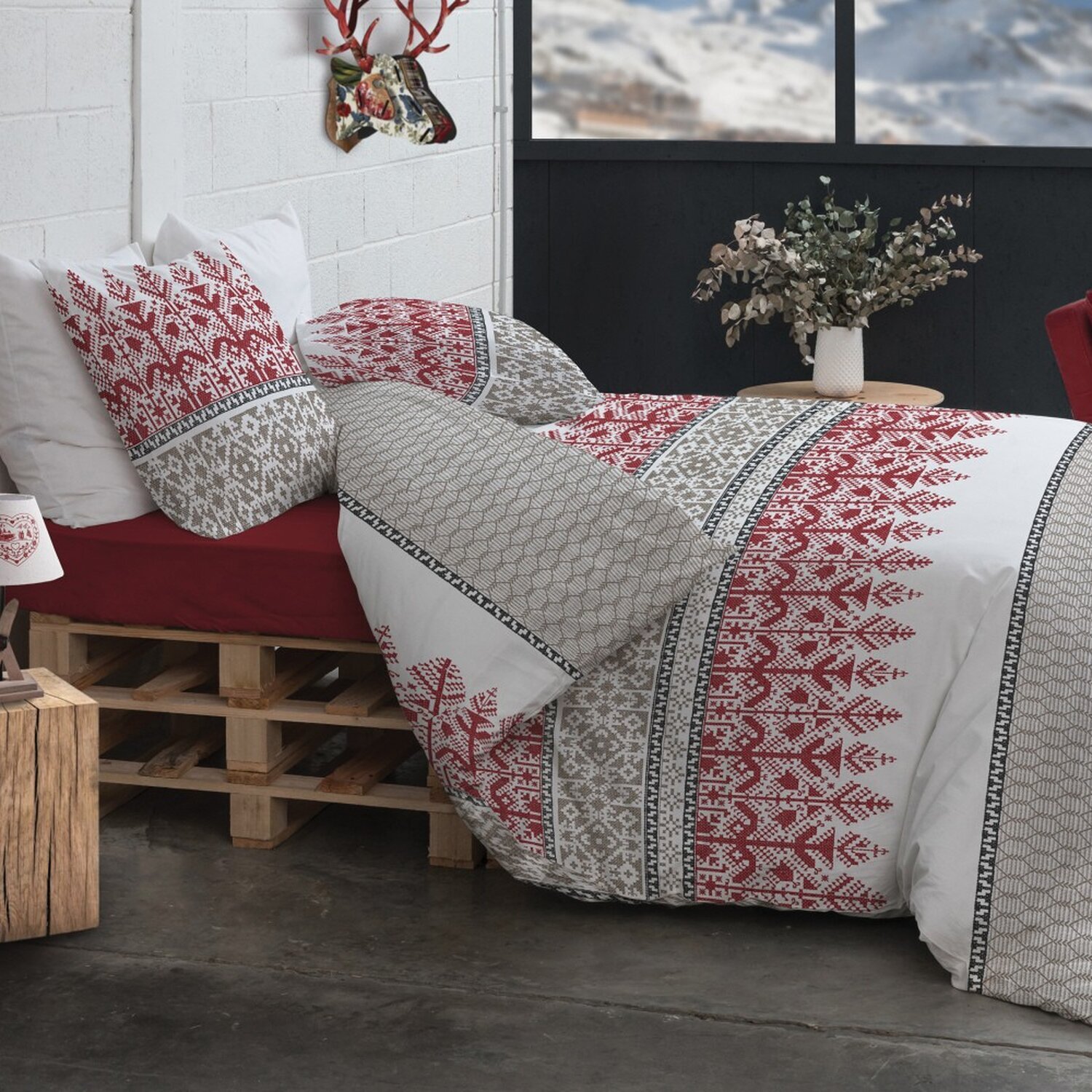 Parure housse de couette 3pcs avec taies oreiller 100% coton 57fils halti
