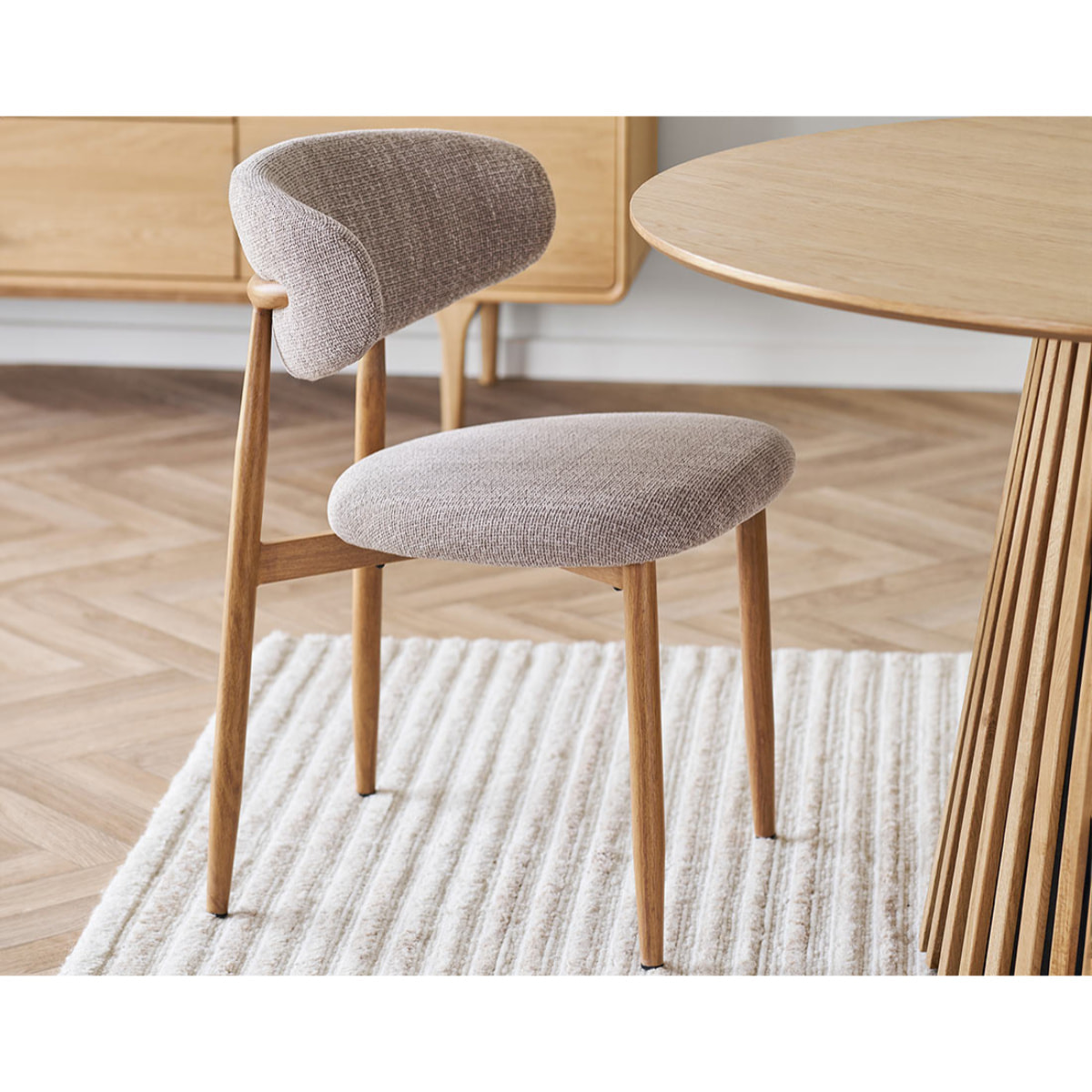 Eddie - lot de 2 chaises en tissu texturé - pieds en acier effet bois - Bois / Beige