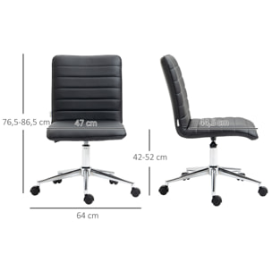 Silla de Oficina Ergonómica Silla Escritorio Giratoria con Altura Ajustable Respaldo Tapizado en Piel Sintética Carga 120 kg 47x57x76,5-86,5 cm Negro