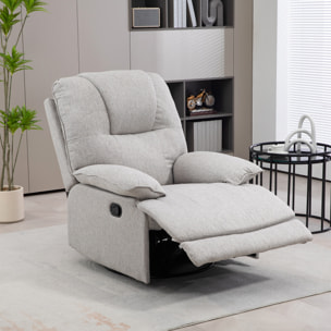 Fauteuil relax inclinable réglable repose-pied intégré tissu toucher lin gris clair