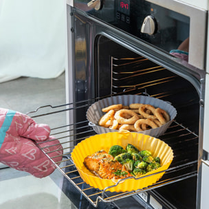 Pack de 4 paniers en silicone avec poignées pour friteuse à air et 2 pinceaux InnovaGoods