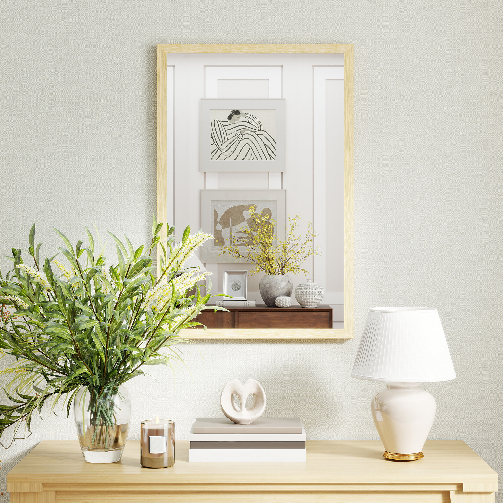 Miroir mural rectangulaire dim. 40L x 60H cm cadre effet bois naturel