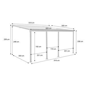 Pergola murale 3x6m anthracite aluminium et polycarbonate avec gouttière. pergola adossée