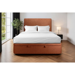Lit avec sommier et tête de lit lisse - Tissu bouclette au style épuré - Adapté à tous les matelas, montage rapide - Grand Rangement