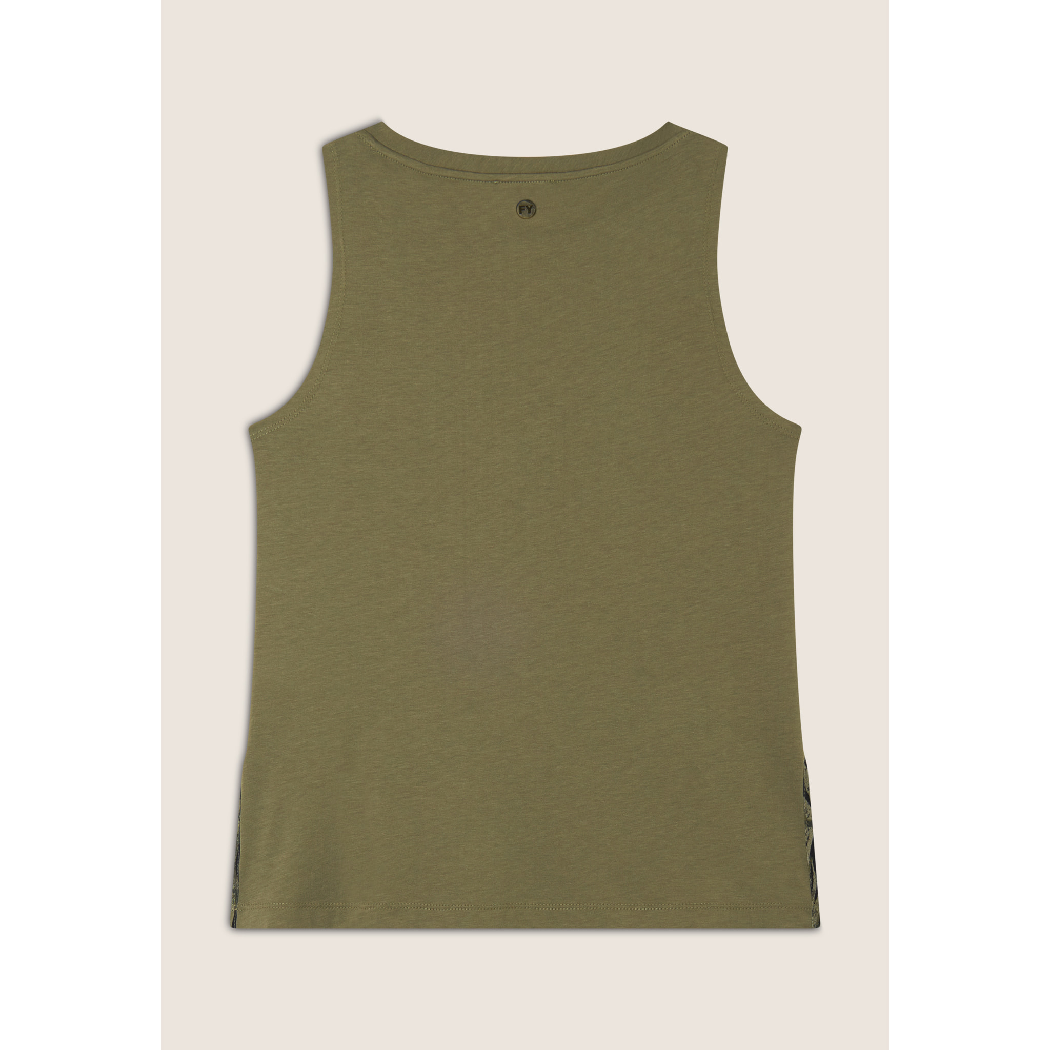 Canotta con fondo svasato e grafica con borchie