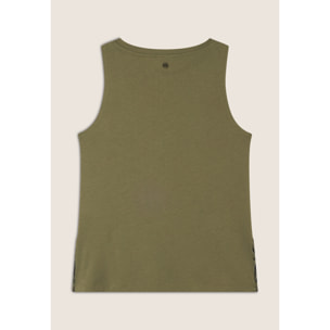 Canotta con fondo svasato e grafica con borchie