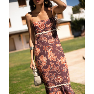 Vestido midi de tirantes con Corte Imperio y Volante