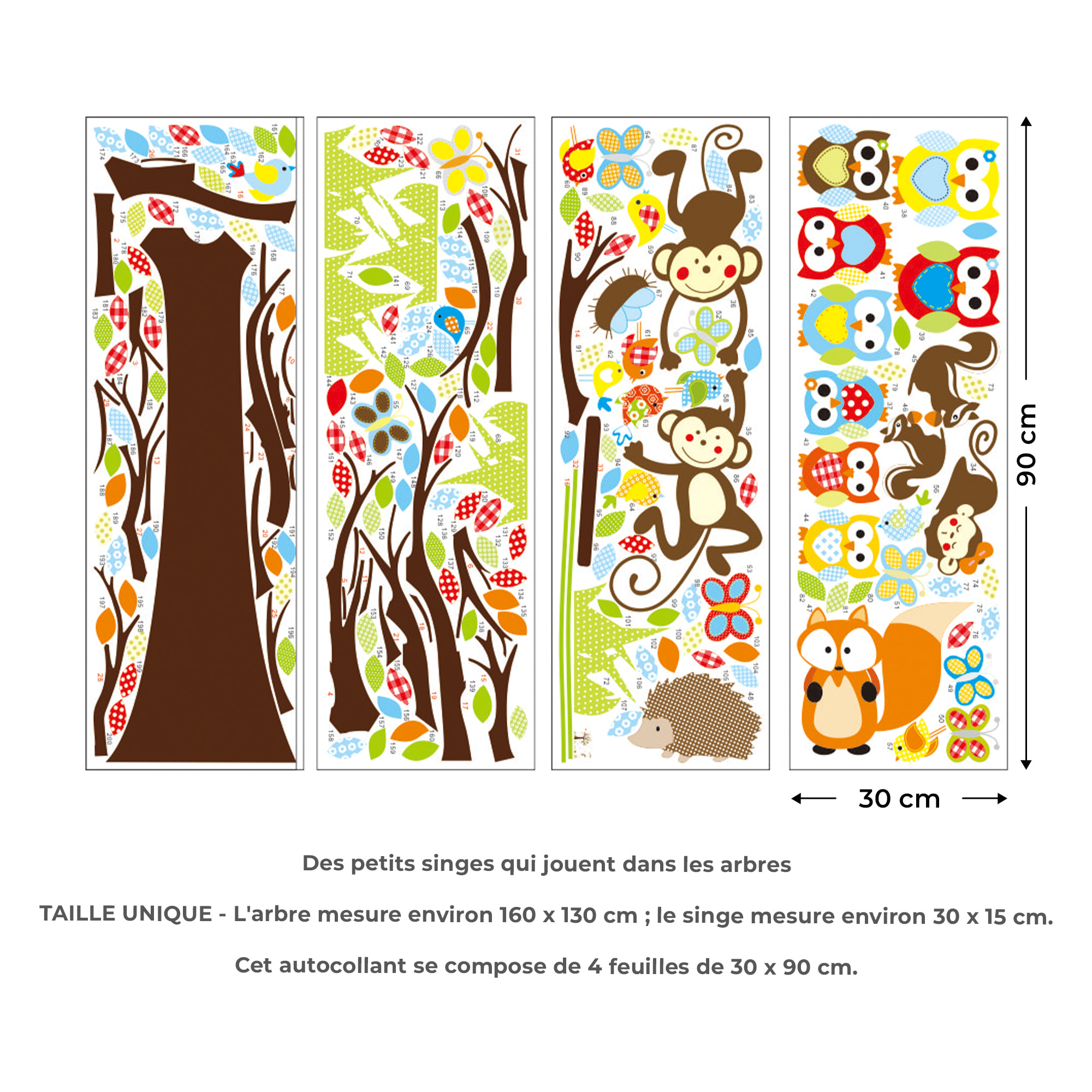 Stickers Muraux décoration adhésifs Les petits singes jouent sur les arbres