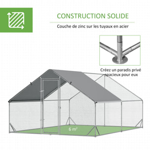 Enclos poulailler chenil 12 m² - parc grillagé dim. 4L x 3l x 2H m - espace couvert - acier galvanisé