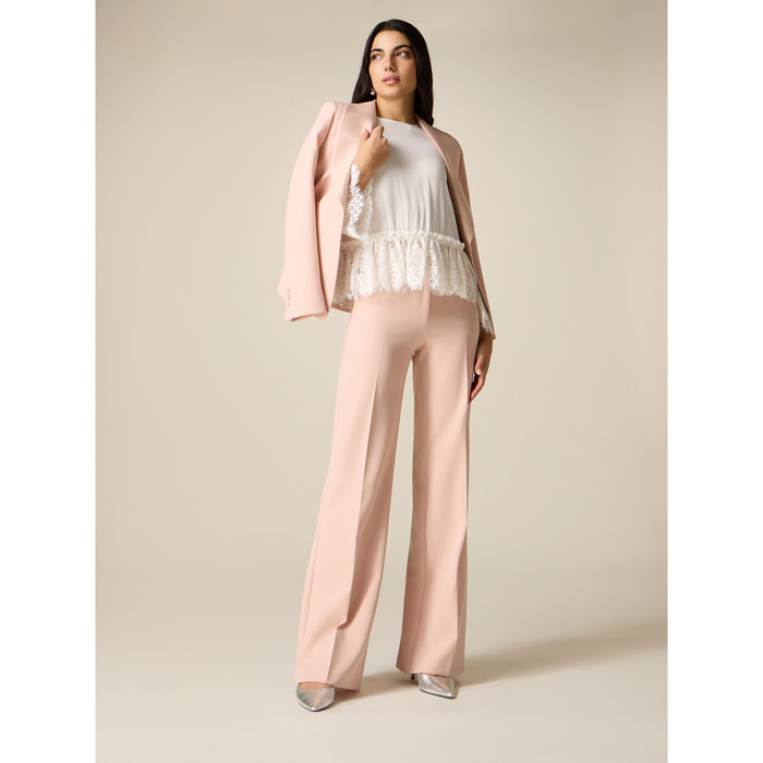 Oltre - Pantaloni a palazzo con profilo in raso - Rosa