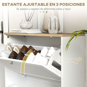 Zapatero Estrecho con 2 Puertas, Zapatero Entrada Recibidor con Estantes Ajustables, para 12 Pares de Zapatos, 60x23,5x80 cm, Blanco