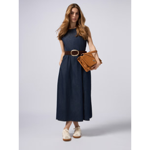 Oltre - Vestito lungo in denim con micro cristalli - Blu