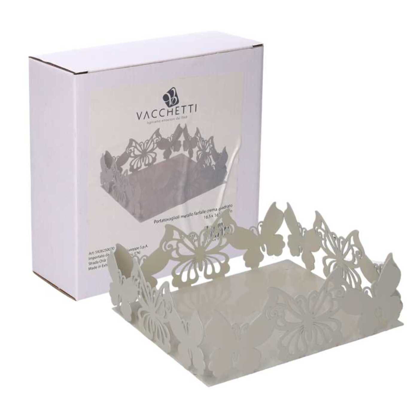 Portatovaglioli in metallo farfalla crema quadrato cm16,5x16,5h6