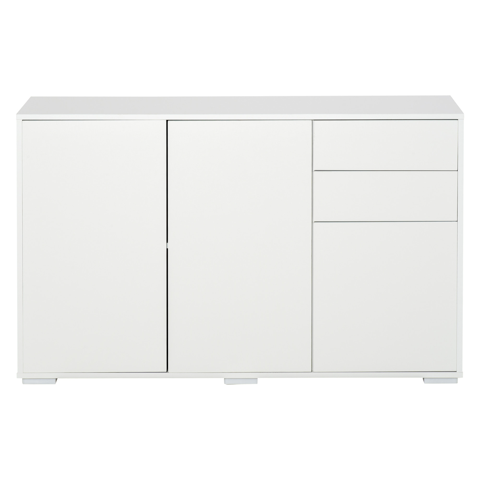Commode buffet de rangement 2 tiroirs coulissants 3 portes étagère réglable panneaux de particules 117 x 36 x 74 cm blanc