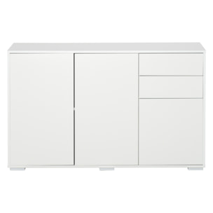 Commode buffet de rangement 2 tiroirs coulissants 3 portes étagère réglable panneaux de particules 117 x 36 x 74 cm blanc