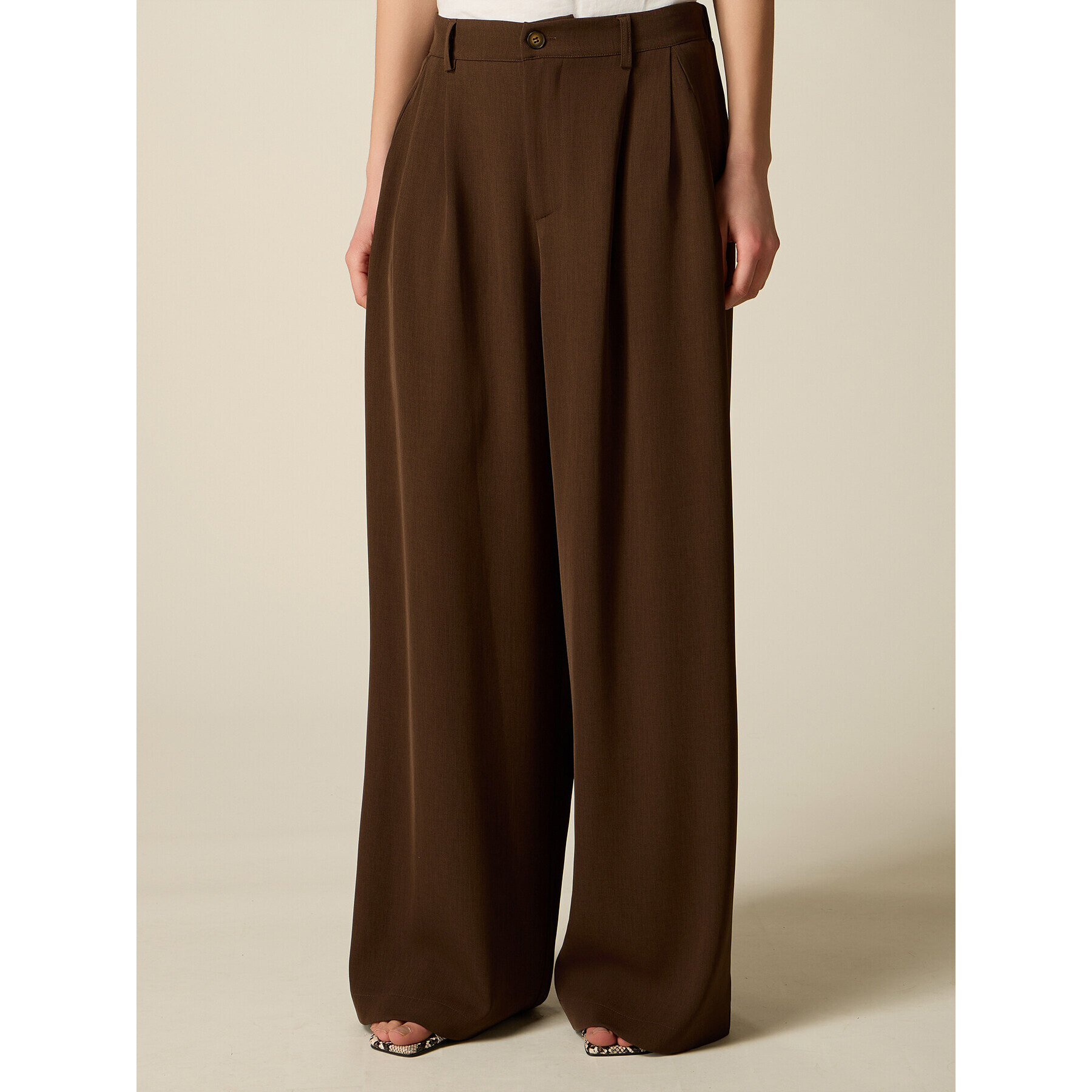 Oltre - Pantaloni palazzo con pinces - Marrone