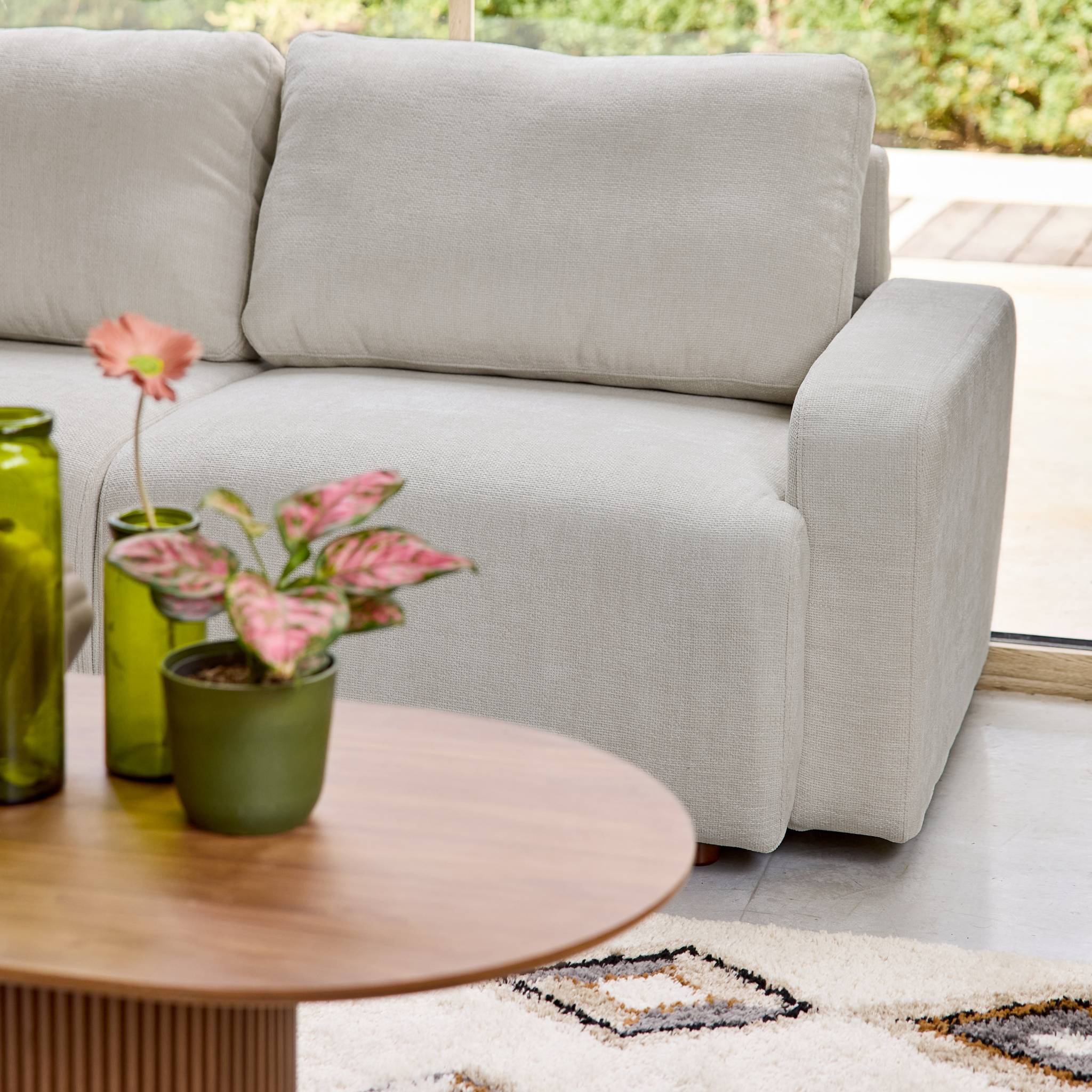 Canapé d'angle gauche 3 places tissu gris clair L 260 x P 88 / 139cm / x H 87cm - Dany